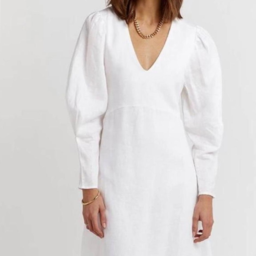 DISSH Wynn Linen Midi Dress White Size 8 US 4